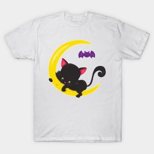 Halloween Cat, Cute Cat, Black Cat, Moon, Bat T-Shirt